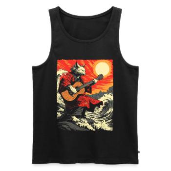 Chat jouant de la guitare, amoureux de la musique rock roll, - Débardeur bio Premium Homme - noir - Devant - AI Model Male 178 light (178cm)