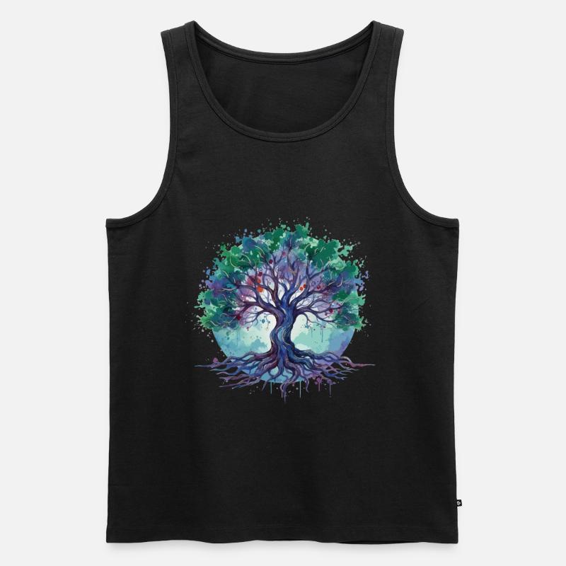 Aquarell Baum des Lebens - Männer Premium Bio Tank Top - Schwarz