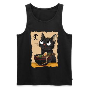 Funny black Cat eating Ramen Noodles Japan Food - Men's Premium Organic Tank Top - black - Front - AI Model Male 178 light (178cm)