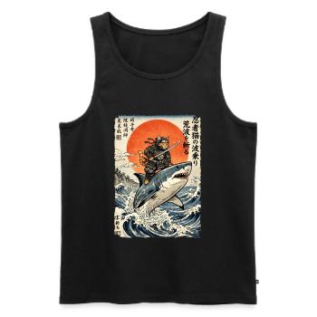 Ninja Katze, Japanischer Krieger & Kämpfer, Hai - Männer Premium Bio Tank Top - Schwarz - Vorne - AI Model Male 178 light (178cm)