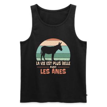 La Vie Est Plus Belle Avec Les Ânes Humour Animal - Débardeur bio Premium Homme - noir - Devant - AI Model Male 178 light (178cm)