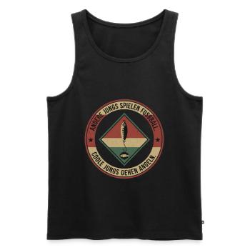 Angeln statt Fußball: Retro Patch Angler Fischen - Männer Premium Bio Tank Top - Schwarz - Vorne - AI Model Male 178 light (178cm)