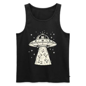 Cats UFO Abduction - Animal Alien Sci-Fi - Men's Premium Organic Tank Top - black - Front - AI Model Male 178 light (178cm)