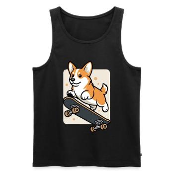 T-shirt Corgi Skateboard – Chien sur Skateboard - Débardeur bio Premium Homme - noir - Devant - Michal (187cm)