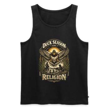 La chasse aux canards La saison des canards est ma religion - Débardeur bio Premium Homme - noir - Devant - AI Model Male 178 light (178cm)