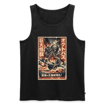 Retro Kaiju Octopus Japan - Men's Premium Organic Tank Top - black - Front - AI Model Male 178 light (178cm)