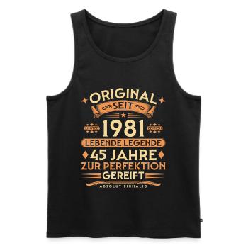 Original seit 1981 – Lebende Legende 45 Jahre - Männer Premium Bio Tank Top - Schwarz - Vorne - AI Model Male 178 light (178cm)