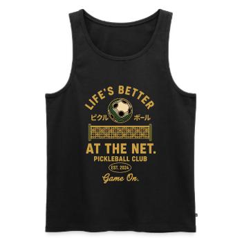 Le pickleball est meilleur au filet, le jeu est activé - Débardeur bio Premium Homme - noir - Devant - Michal (187cm)