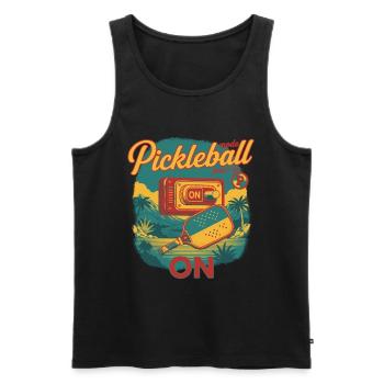 Pickleball-Modus bei Funny Player Love Pickleball - Männer Premium Bio Tank Top - Schwarz - Vorne - AI Model Male 178 light (178cm)