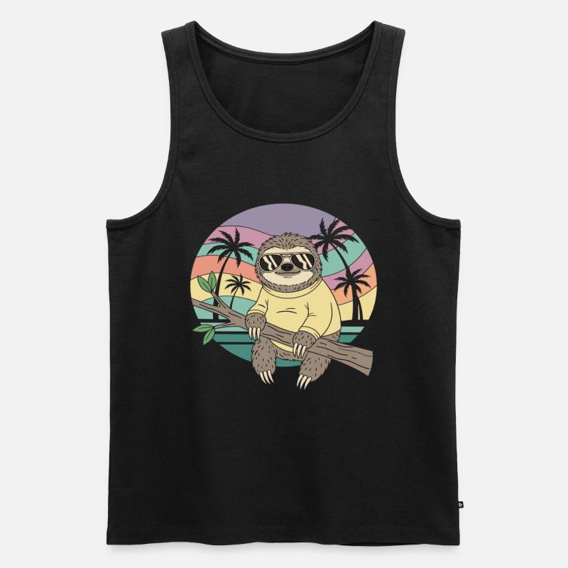 Cooles Faultier Retro Sommer Palmen - Männer Premium Bio Tank Top - Schwarz