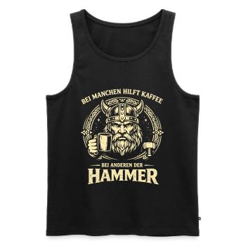 Kaffee oder Hammer Wikinger Spruch mit Humor - Männer Premium Bio Tank Top - Schwarz - Vorne - Michal (187cm)