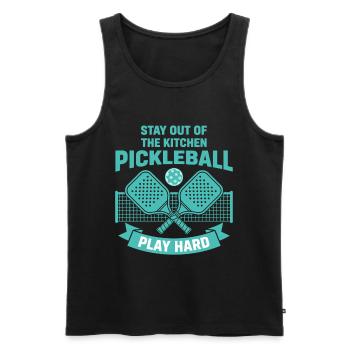 Pickleball: Bleib aus der Küche raus, spiel hart, lustig - Männer Premium Bio Tank Top - Schwarz - Vorne - Michal (187cm)