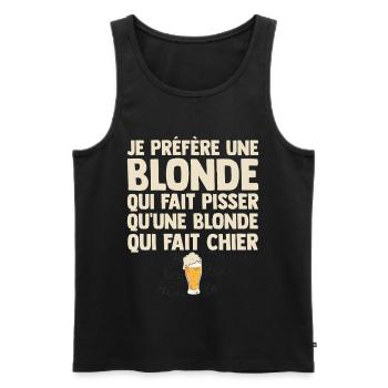 Je Préfère Une Blonde Humour Beauf Apéro Bistrot - Débardeur bio Premium Homme - noir - Devant - AI Model Male 178 light (178cm)