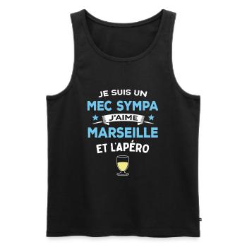 Mec Sympa Marseille Apéro Humour Cadeau - Débardeur bio Premium Homme - noir - Devant - Michal (187cm)