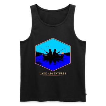 Bateau de pêche d’aventure sur le lac - Débardeur bio Premium Homme - noir - Devant - Michal (187cm)