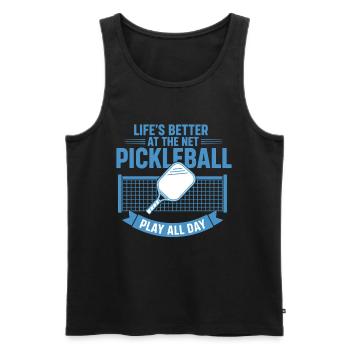 Le pickleball s’améliore au net toute la journée - Débardeur bio Premium Homme - noir - Devant - Michal (187cm)