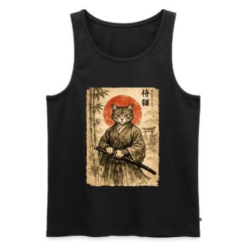 Samurai, Katze, Kater, Japanische Kunst, Anime - Männer Premium Bio Tank Top - Schwarz - Vorne - Michal (187cm)