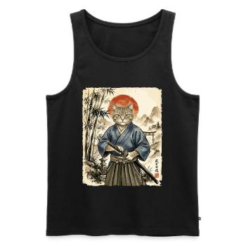 Samurai, Katze, Kater, Japanische Kunst, Anime - Männer Premium Bio Tank Top - Schwarz - Vorne - Michal (187cm)