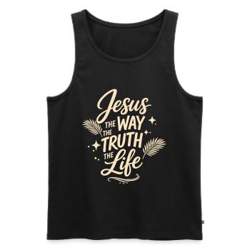 Verset biblique de Jésus, La voie de la vérité, la vie - Débardeur bio Premium Homme - noir - Devant - Michal (187cm)