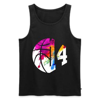 NON. 14 NUMÉRO 14 BASKETBALL 14E ANNIVERSAIRE - Débardeur bio Premium Homme - noir - Devant - AI Model Male 178 light (178cm)
