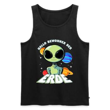 Hallo Bewohner der Erde Alien - Männer Premium Bio Tank Top - Schwarz - Vorne - Michal (187cm)