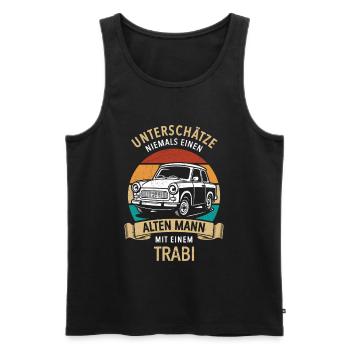 Unterschätze nie einen alten Mann mit Trabi - Männer Premium Bio Tank Top - Schwarz - Vorne - AI Model Male 178 light (178cm)