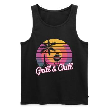 Grill & Chill T-Shirt BBQ Grillen Sommer Retro - Männer Premium Bio Tank Top - Schwarz - Vorne - AI Model Male 178 light (178cm)