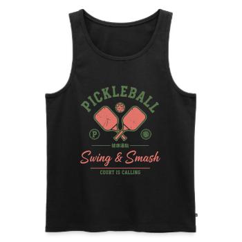 Joueur drôle de pickleball : Swing and Smash Court - Débardeur bio Premium Homme - noir - Devant - Michal (187cm)