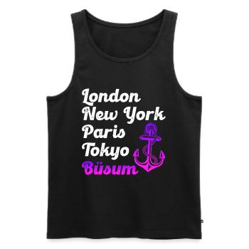 Büsumer LONDON NEW YORK PARIS TOKYO BÜSUM - Männer Premium Bio Tank Top - Schwarz - Vorne - Michal (187cm)