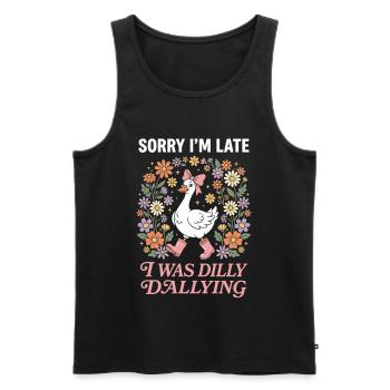 Funny goose with flowers and bow - Men's Premium Organic Tank Top - black - Front - AI Model Male 178 light (178cm)