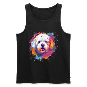 Art éclaboussuré coloré de chien en Bichon Fris - Débardeur bio Premium Homme - noir - Devant - AI Model Male 178 light (178cm)
