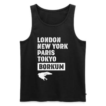 Vacances en mer du Nord LONDRES NEW YORK PARIS BORKUM - Débardeur bio Premium Homme - noir - Devant - Michal (187cm)