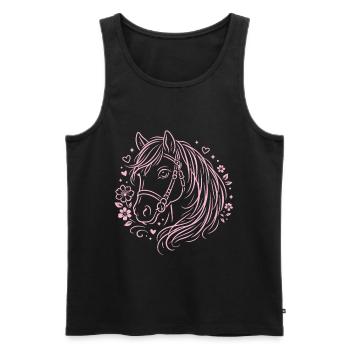 Pferd Mädchen Pferdekopf Blumen Rosa Boho - Männer Premium Bio Tank Top - Schwarz - Vorne - Michal (187cm)