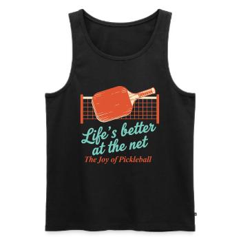 Pickleball lebt besser im Net Joy Of - Männer Premium Bio Tank Top - Schwarz - Vorne - Michal (187cm)