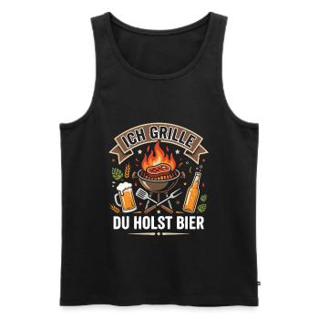 Grillmeister Spruch – Ich grille, du holst Bier - Männer Premium Bio Tank Top - Schwarz - Vorne - Michal (187cm)