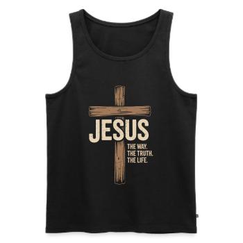 Jesus Der Weg Die Wahrheit Das Leben Christlich - Männer Premium Bio Tank Top - Schwarz - Vorne - AI Model Male 178 light (178cm)