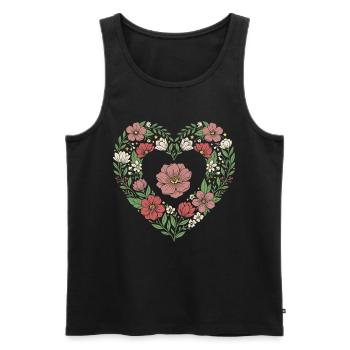 Motif de fleurs botaniques en forme de cœur floral - Débardeur bio Premium Homme - noir - Devant - Michal (187cm)