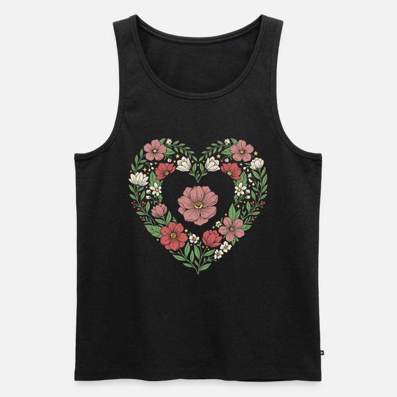 Floral Heart Botanical Bloom Design - Männer Premium Bio Tank Top - Schwarz