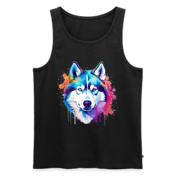 Art coloré de chien Husky éclaboussant - Débardeur bio Premium Homme - noir - Devant - Michal (187cm)