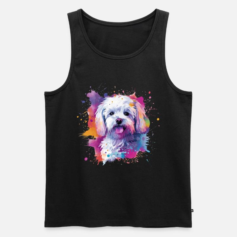 Maltesische bunte Hunde-Splash-Kunst - Männer Premium Bio Tank Top - Schwarz