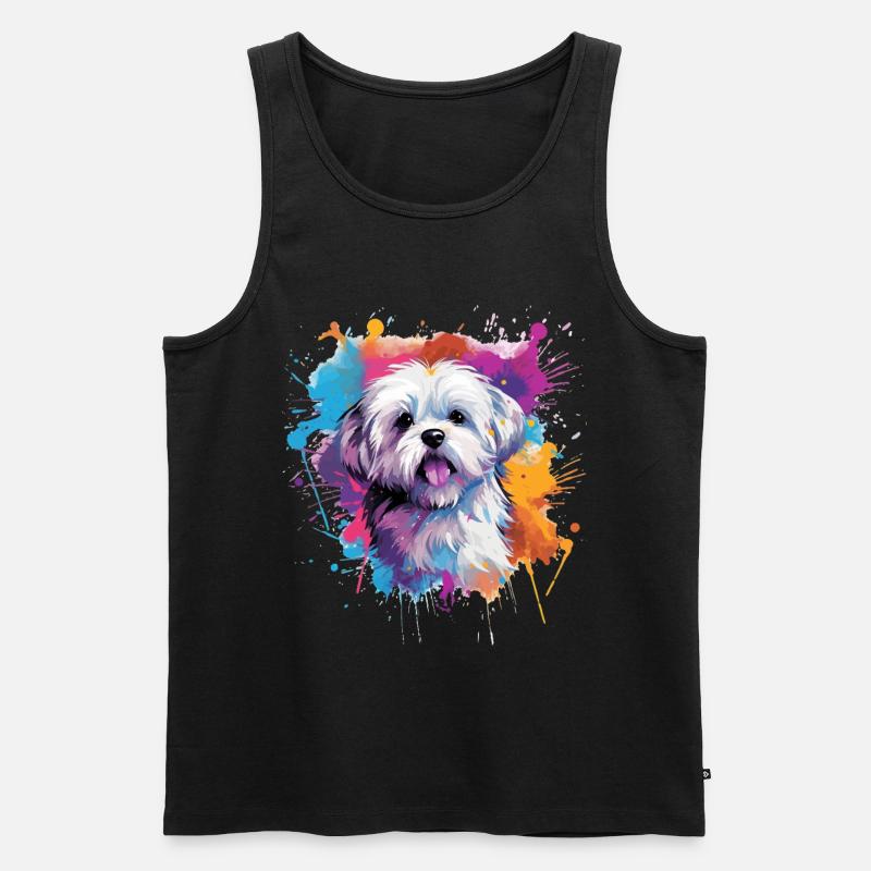 Farbenfrohe Spritzkunst Malteserhund - Männer Premium Bio Tank Top - Schwarz