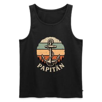Papitän Shirt Papa Anker Geschenk Vatertag Retro - Männer Premium Bio Tank Top - Schwarz - Vorne - Michal (187cm)