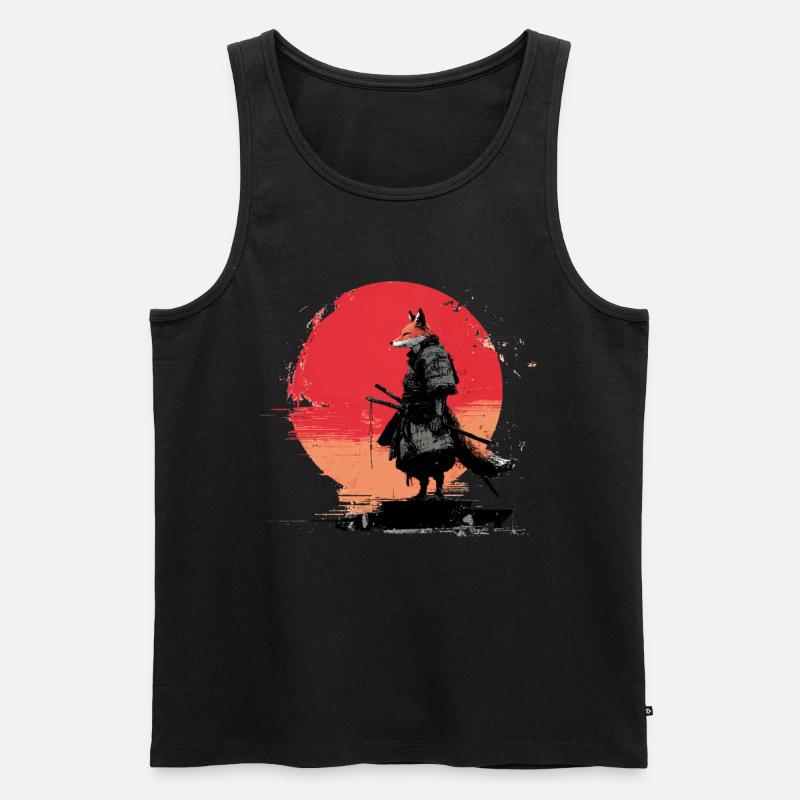 Fuchs-Samurai bei Sonnenuntergang - Männer Premium Bio Tank Top - Schwarz
