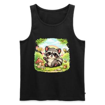 Kleiner Waschbär im Blumenparadies - Männer Premium Bio Tank Top - Schwarz - Vorne - AI Model Male 178 light (178cm)