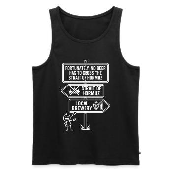Fortunately No Beer Strait of Hormuz Humor - Men's Premium Organic Tank Top - black - Front - AI Model Male 178 light (178cm)