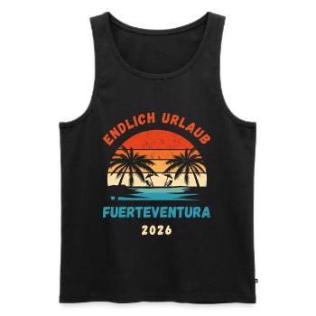 Fuerteventura Urlaub 2026 Kanaren Reise Outfit - Männer Premium Bio Tank Top - Schwarz - Vorne - Michal (187cm)