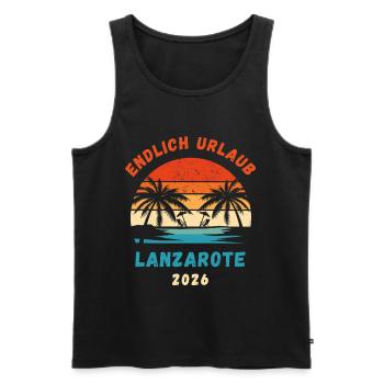 Lanzarote Urlaub 2026 Kanaren Reise Outfit - Männer Premium Bio Tank Top - Schwarz - Vorne - Michal (187cm)