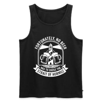 Fortunately No Beer Strait of Hormuz Humor - Men's Premium Organic Tank Top - black - Front - AI Model Male 178 light (178cm)
