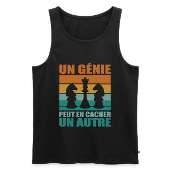Cadeau Joueur Échecs Phrase Humoristique Génie - Débardeur bio Premium Homme - noir - Devant - Michal (187cm)