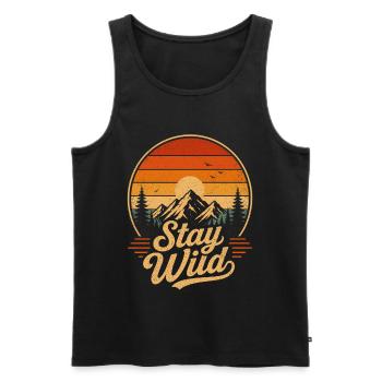 Stay Wild Retro Berge Vintage Sonnenuntergang - Männer Premium Bio Tank Top - Schwarz - Vorne - AI Model Male 178 light (178cm)